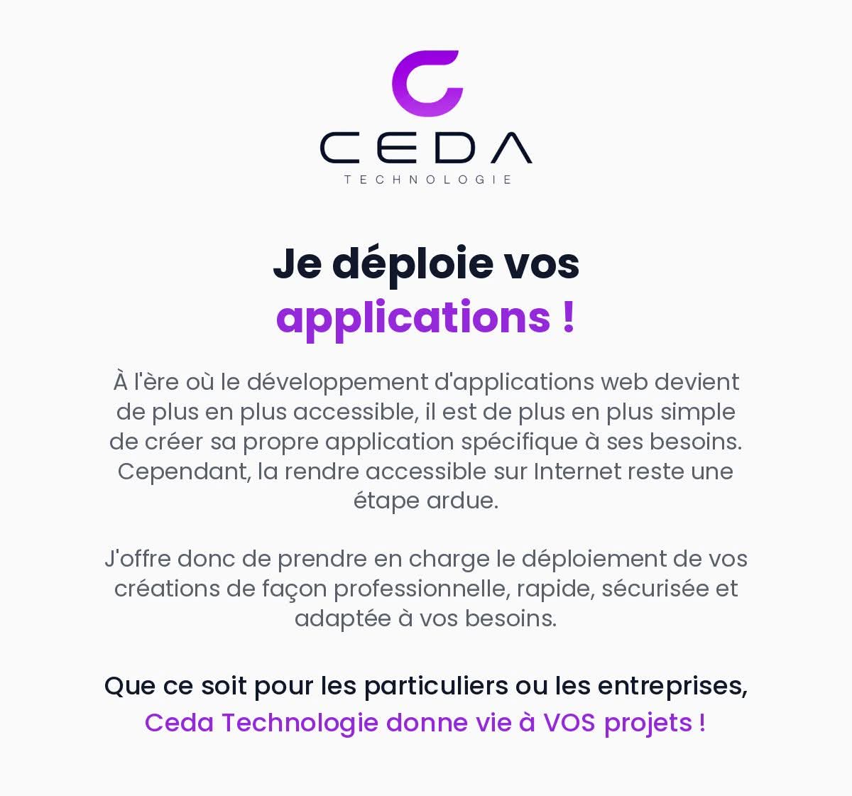 Publication Facebook de CEDA Technologie : Déploiement d'applications