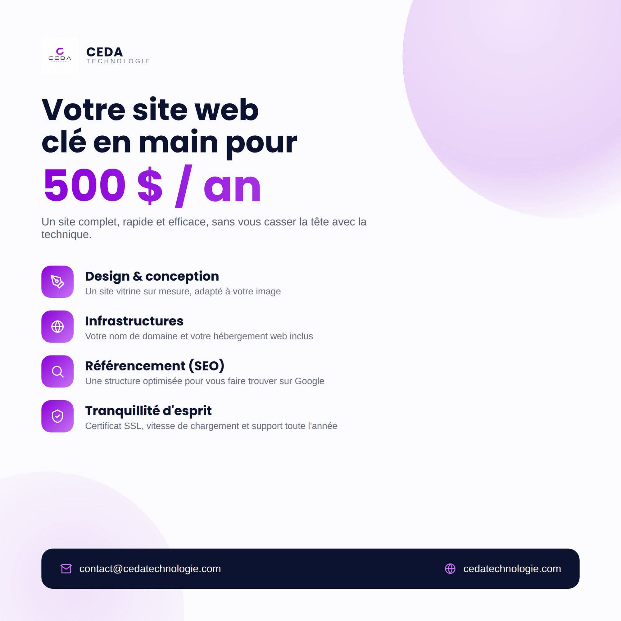 Publication Facebook de CEDA Technologie : Site clé en main
